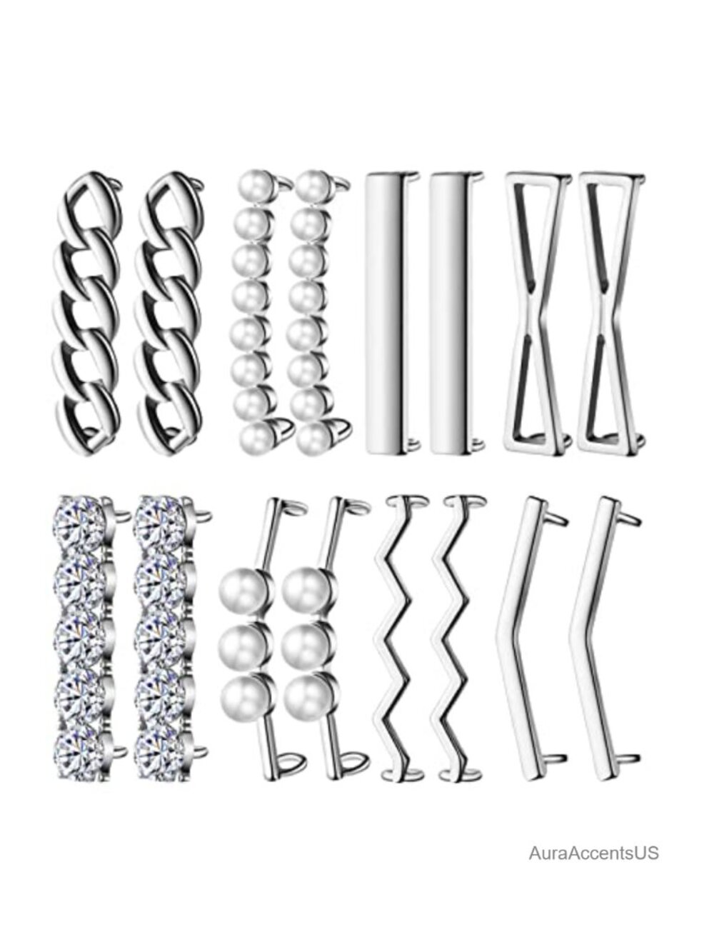 Hicarer 16 Pc Faux Pearl Rhinestone Shoelace Charms Clips Sneaker Accessories